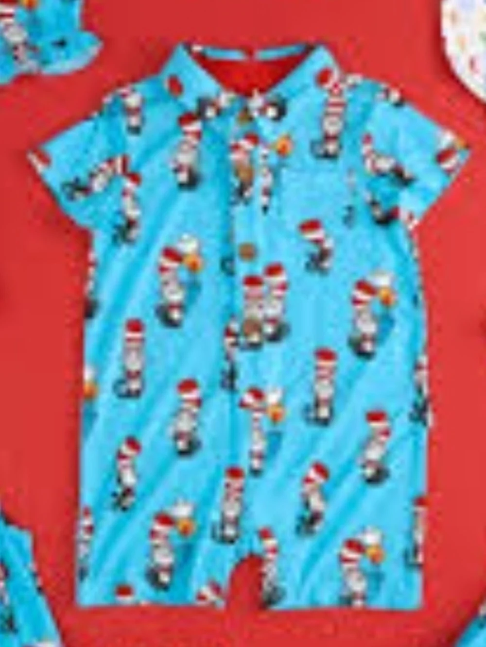 POSH PEANUT BAMBOO Dr. Seuss Bright Blue Cat In the Hat Short Pajama Romper